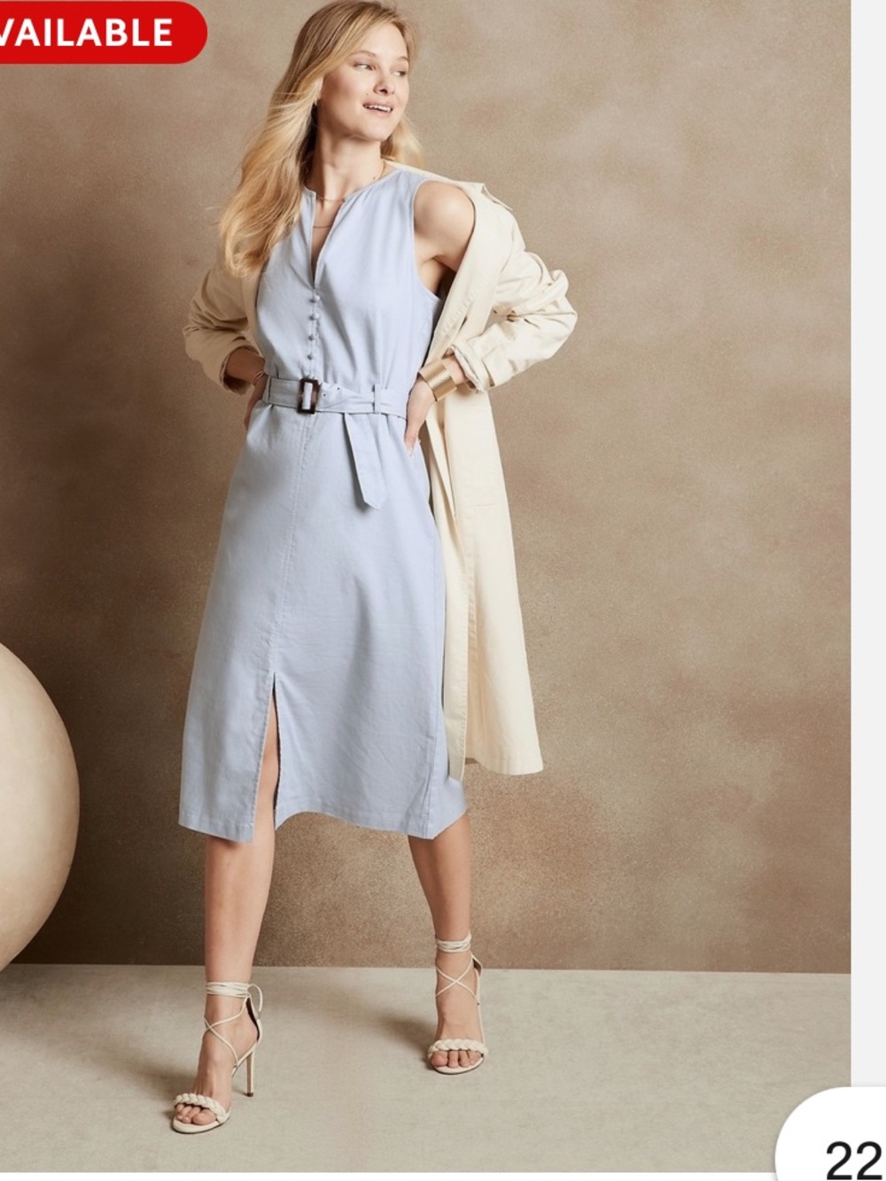 Banana Republic Light Blue Sleeveless V-Neck Midi Dress with Waist Tie | 16 New